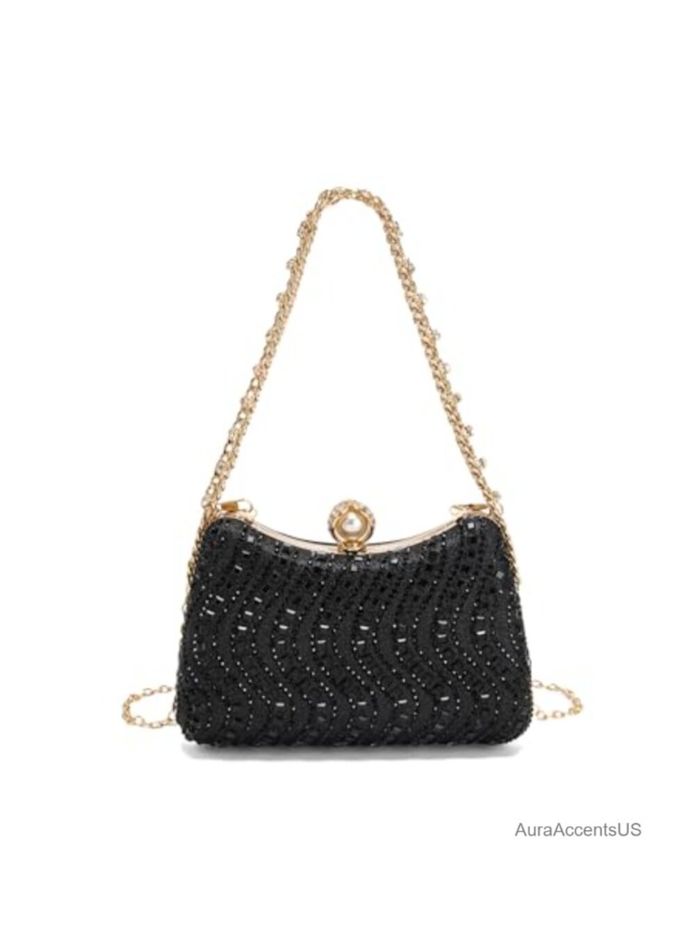Rhinestone Evening Clutch Purse with Detachable Chain Strap